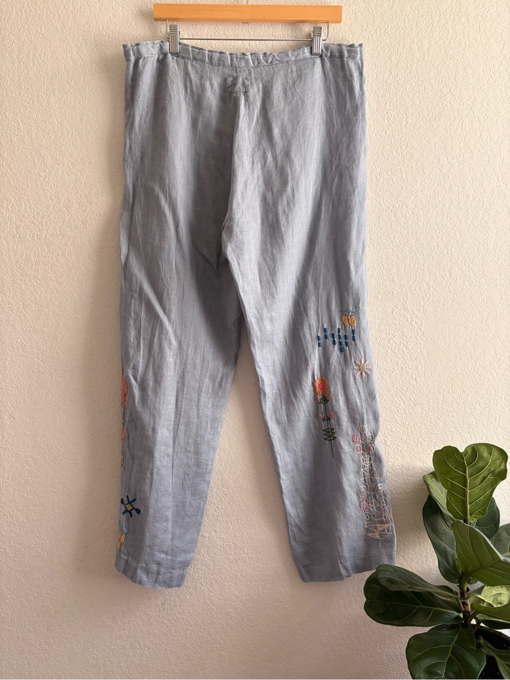 Johnny Was Embroidered Pants BIYA Elektra Small White Linen Drawstring B63422-2 - Picture 10 of 11